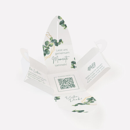 Gastgeschenk Mini Henkelbox "Eukalyptus Geometrie" optional mit Füllung