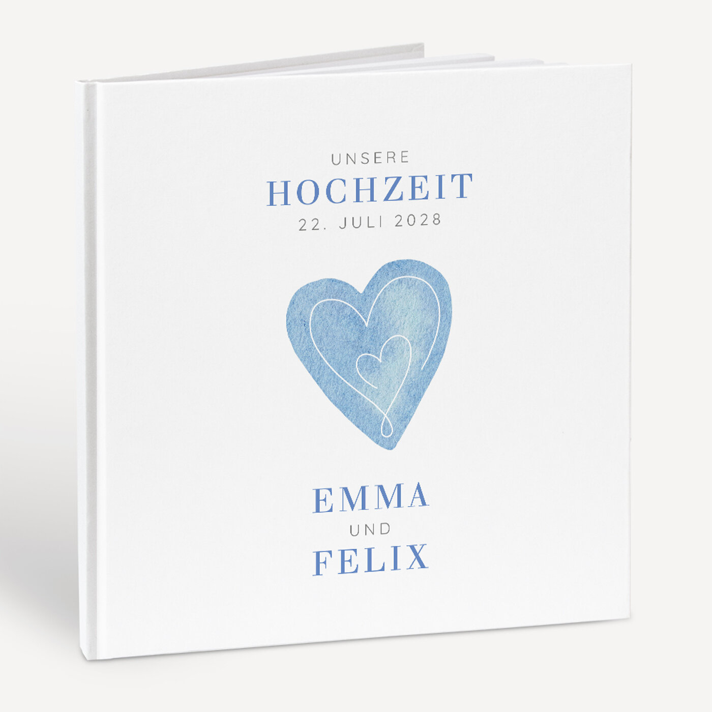 Personalisiertes Gästebuch Hochzeit zum Ausfüllen "Herz" blau