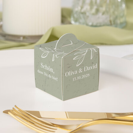 Gastgeschenk Mini Henkelbox "Natural Olive" optional mit Füllung