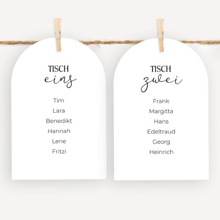 Sitzplan + Tischplan Hochzeit Bogenkarte "Clarity"