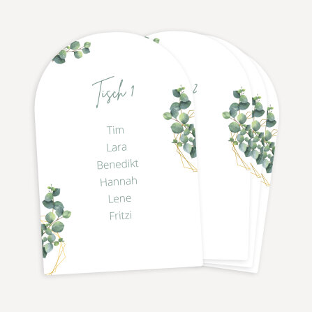 Sitzplan + Tischplan Hochzeit Bogenkarte "Eukalyptus Geometrie"