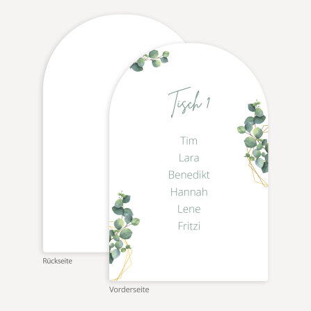 Sitzplan + Tischplan Hochzeit Bogenkarte "Eukalyptus Geometrie"