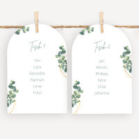 Sitzplan + Tischplan Hochzeit Bogenkarte "Eukalyptus Geometrie"
