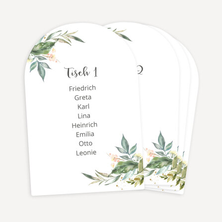 Sitzplan + Tischplan Hochzeit Bogenkarte "Green Magic"