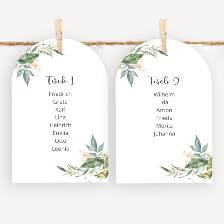 Sitzplan + Tischplan Hochzeit Bogenkarte "Green Magic"