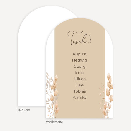 Sitzplan + Tischplan Hochzeit Bogenkarte "Trockengras"