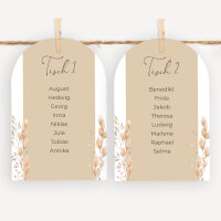 Sitzplan + Tischplan Hochzeit Bogenkarte "Trockengras"