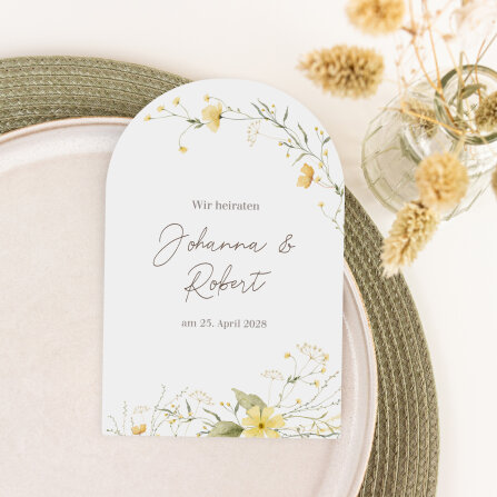 Hochzeitseinladung Bogenkarte "Blütentraum gelb"