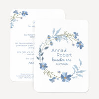 Hochzeitseinladung runde Ecken "Blütenkranz blau"