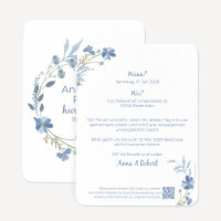 Hochzeitseinladung runde Ecken "Blütenkranz blau"