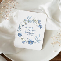 Hochzeitseinladung runde Ecken "Blütenkranz blau"
