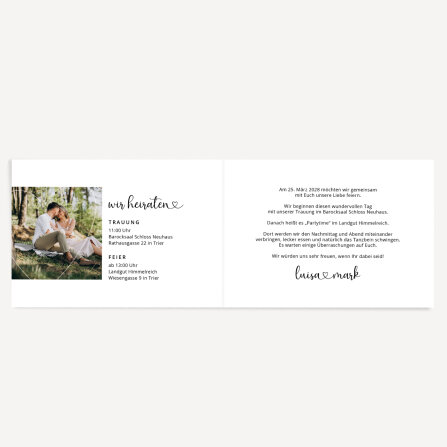 Hochzeitseinladung Klappkarte quer "One-Line Romance"
