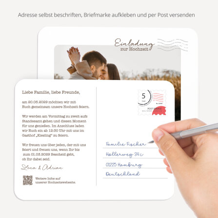 Hochzeitseinladung runde Ecken "Postkarte"