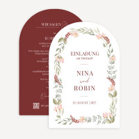 Hochzeitseinladung Bogenkarte "Blütenkranz rot"