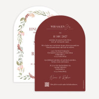 Hochzeitseinladung Bogenkarte "Blütenkranz rot"