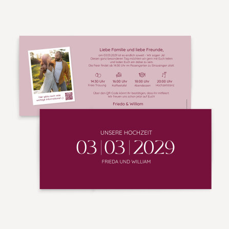 Hochzeitseinladung Postkarte lang "Hochzeitsdatum"
