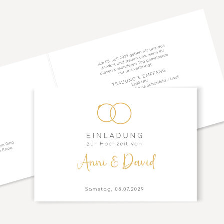 Hochzeitseinladung Klappkarte quer "Ringe"