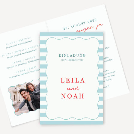 Hochzeitseinladung Klappkarte hoch "Waves & Stripes"