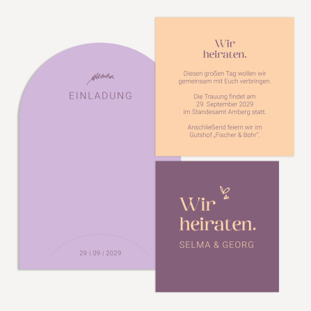 Hochzeitseinladung halbrund "Color Trio"