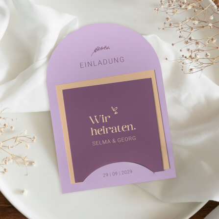 Hochzeitseinladung halbrund "Color Trio"