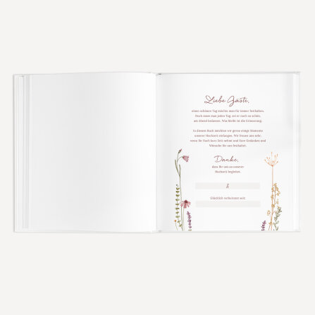 Personalisiertes Gästebuch Hochzeit mit Fragen "Wildromantische Blüten"