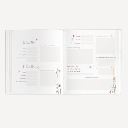 Personalisiertes Gästebuch Hochzeit mit Fragen "Wildromantische Blüten"