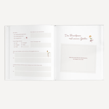 Personalisiertes Gästebuch Hochzeit mit Fragen "Wildromantische Blüten"
