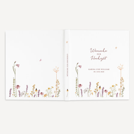 Personalisiertes Gästebuch Hochzeit mit Fragen "Wildromantische Blüten"