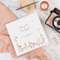 Personalisiertes Gästebuch Hochzeit mit Fragen "Wildromantische Blüten"
