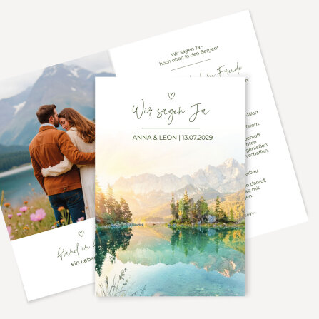 Hochzeitseinladung Klappkarte hoch "Alpen"