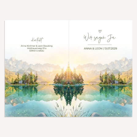 Hochzeitseinladung Klappkarte hoch "Alpen"
