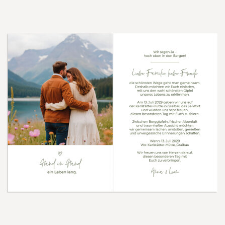 Hochzeitseinladung Klappkarte hoch "Alpen"