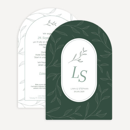 Hochzeitseinladung Bogenkarte "Leaves & Letters"
