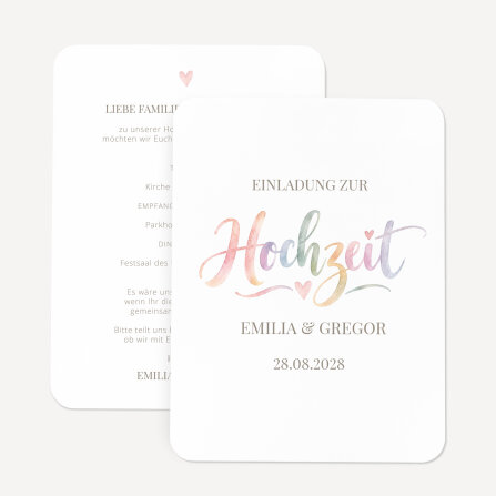 Hochzeitseinladung runde Ecken "Watercolour"