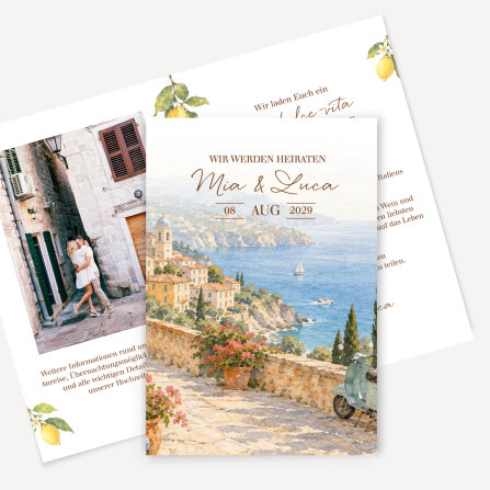 Hochzeitseinladung Klappkarte hoch "Italien"