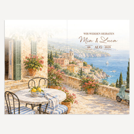 Hochzeitseinladung Klappkarte hoch "Italien"