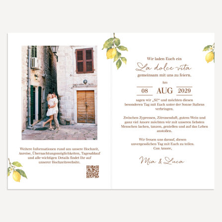 Hochzeitseinladung Klappkarte hoch "Italien"