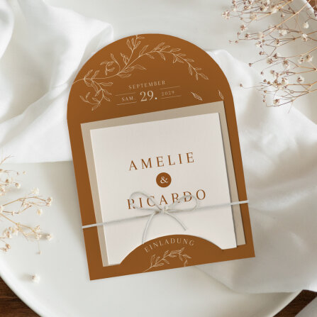 Hochzeitseinladung halbrund "Blätterliebe"