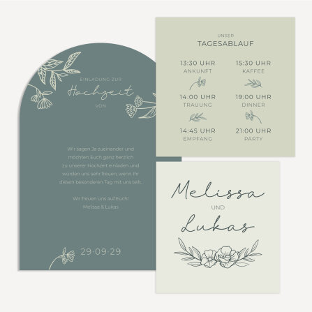 Hochzeitseinladung halbrund "Blumenliebe"