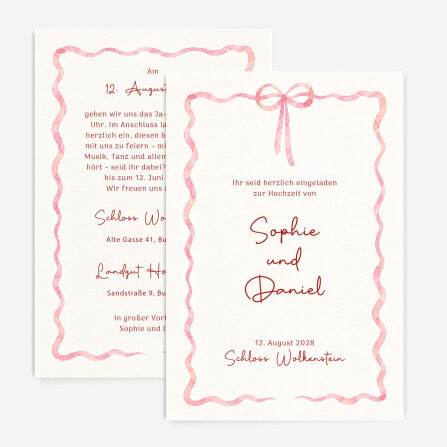 Hochzeitseinladung "Schleife rosa-rot"
