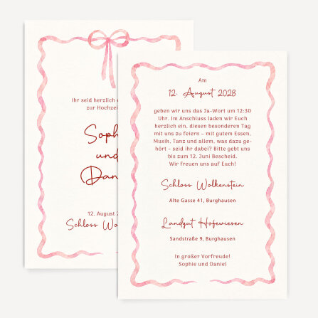 Hochzeitseinladung "Schleife rosa-rot"