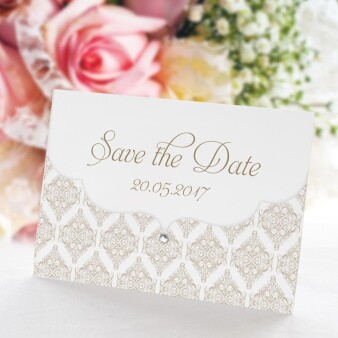 Save the Date Karte Hochzeit Beleziana creme ohne Text / Muster