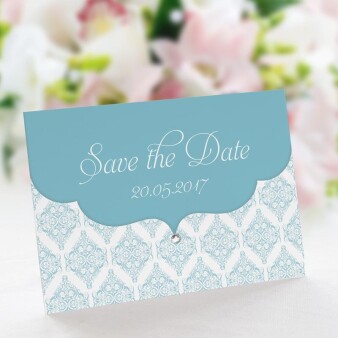 Save the Date Karte Hochzeit Beleziana türkis ohne Text / Muster