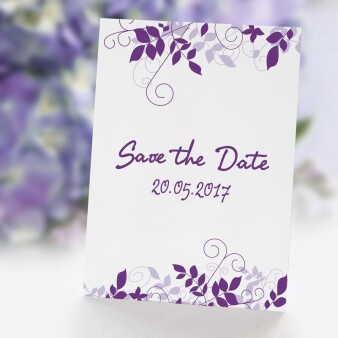 Save the Date Karte Hochzeit lila Ranken online selbst...
