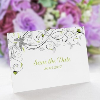Save the Date Karte Hochzeit Liebesranken grün ohne Text / Muster