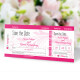 Save the Date Karte Hochzeit Flugticket pink online selbst gestalten