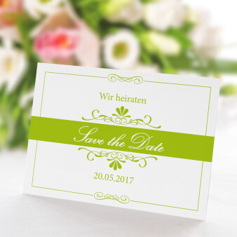 Save the Date Karte Hochzeit Bella grün online selbst gestalten