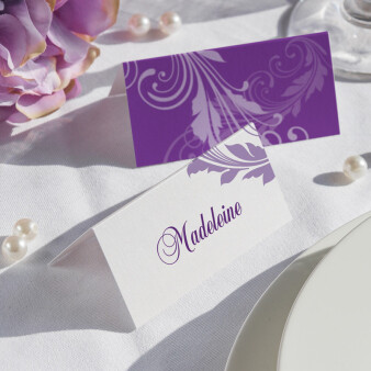 Klapptischkarte Hochzeit Elegance lila inkl. Namensdruck