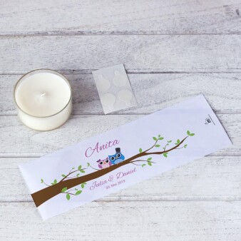 Tischkarte Hochzeit Windlicht Eulenliebe inkl. Personalisierung & Maxi Teelicht
