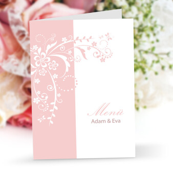 Menükarte Hochzeit Blumenranken Rosé online selbst gestalten